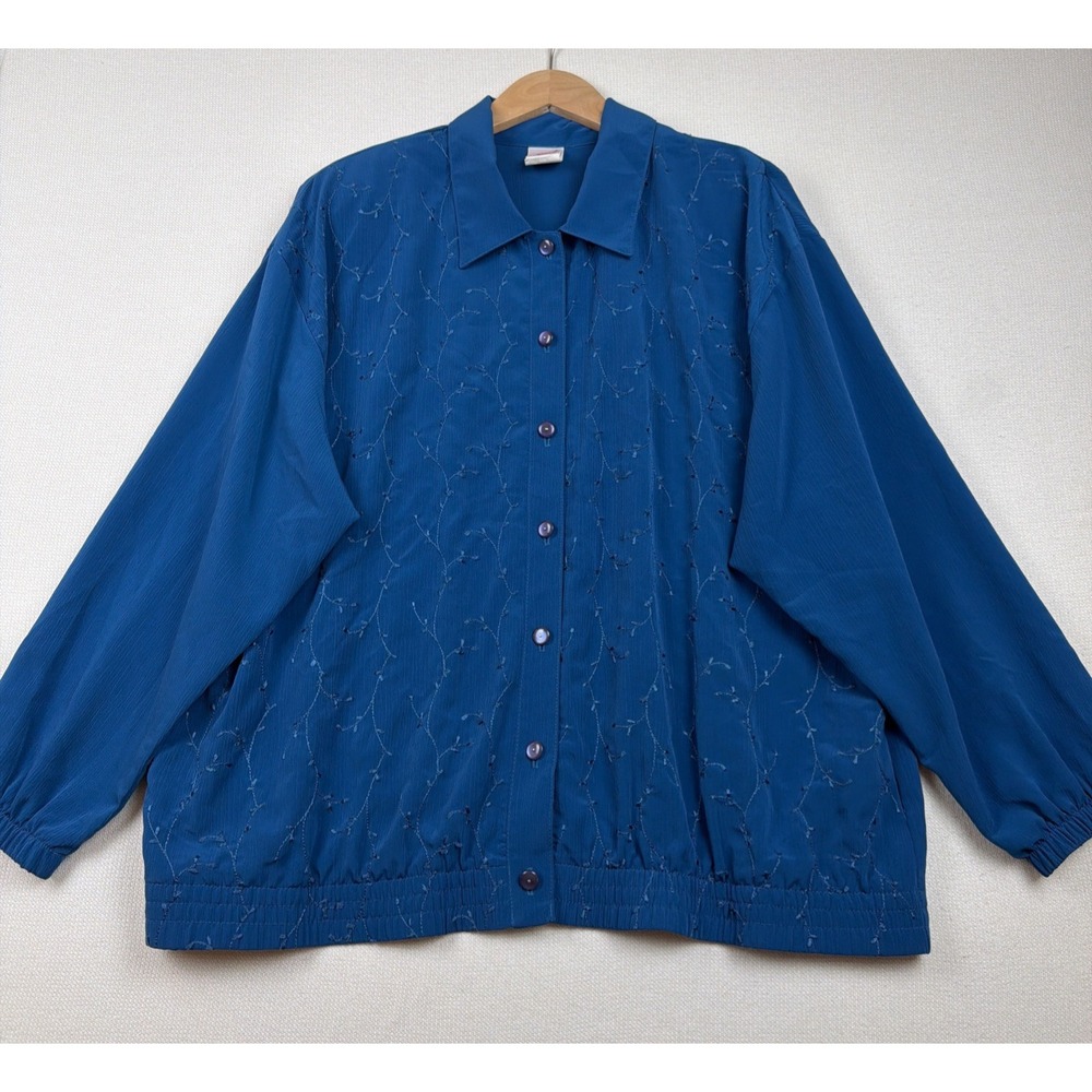 Vintage Graff Embroidered Button Up Shirt Jacket Size XL Blue Made in USA Retro